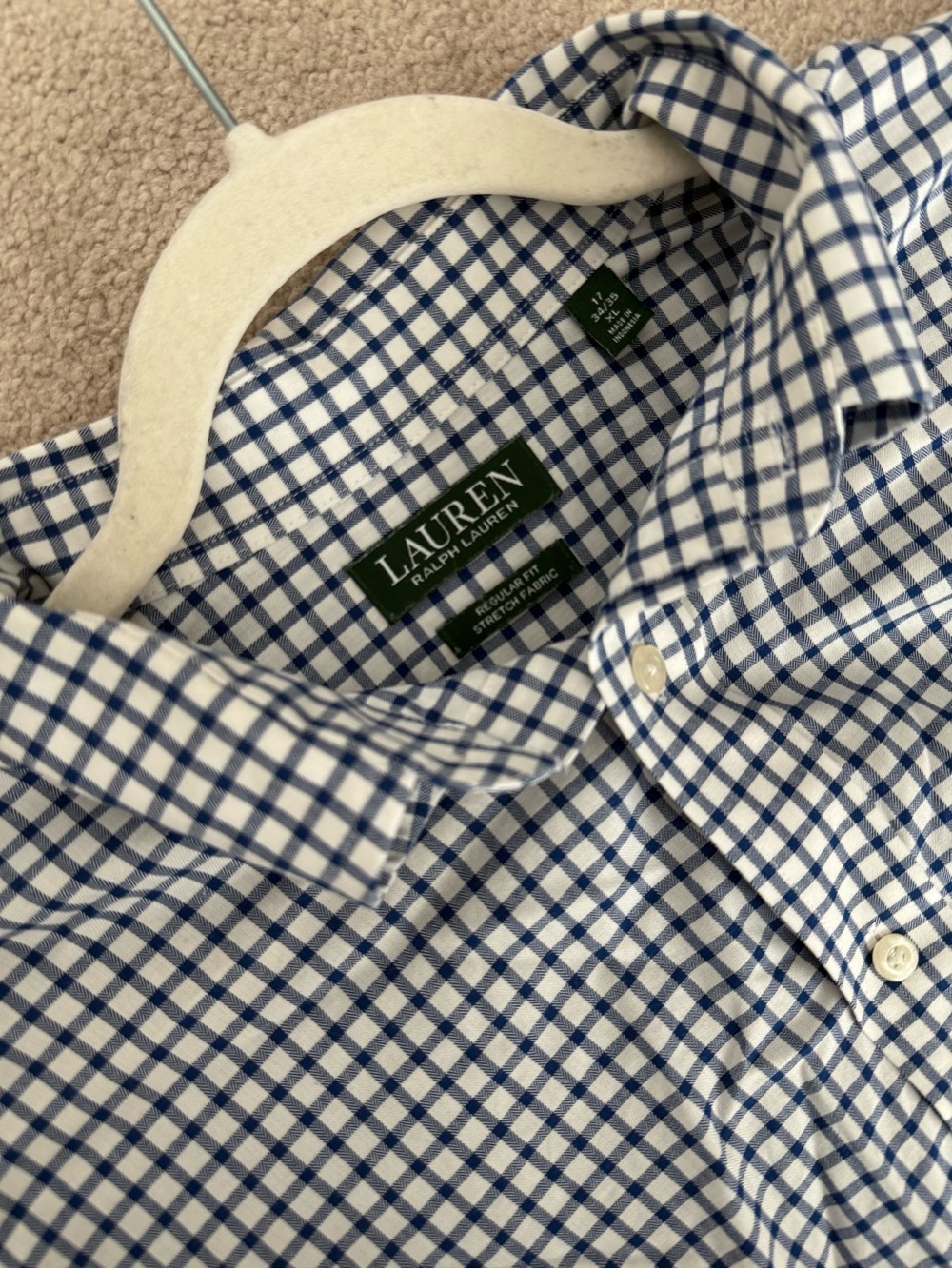 LAUREN Ralph Lauren Men’s Blue and White Check Button-Down Shirt- size Xl